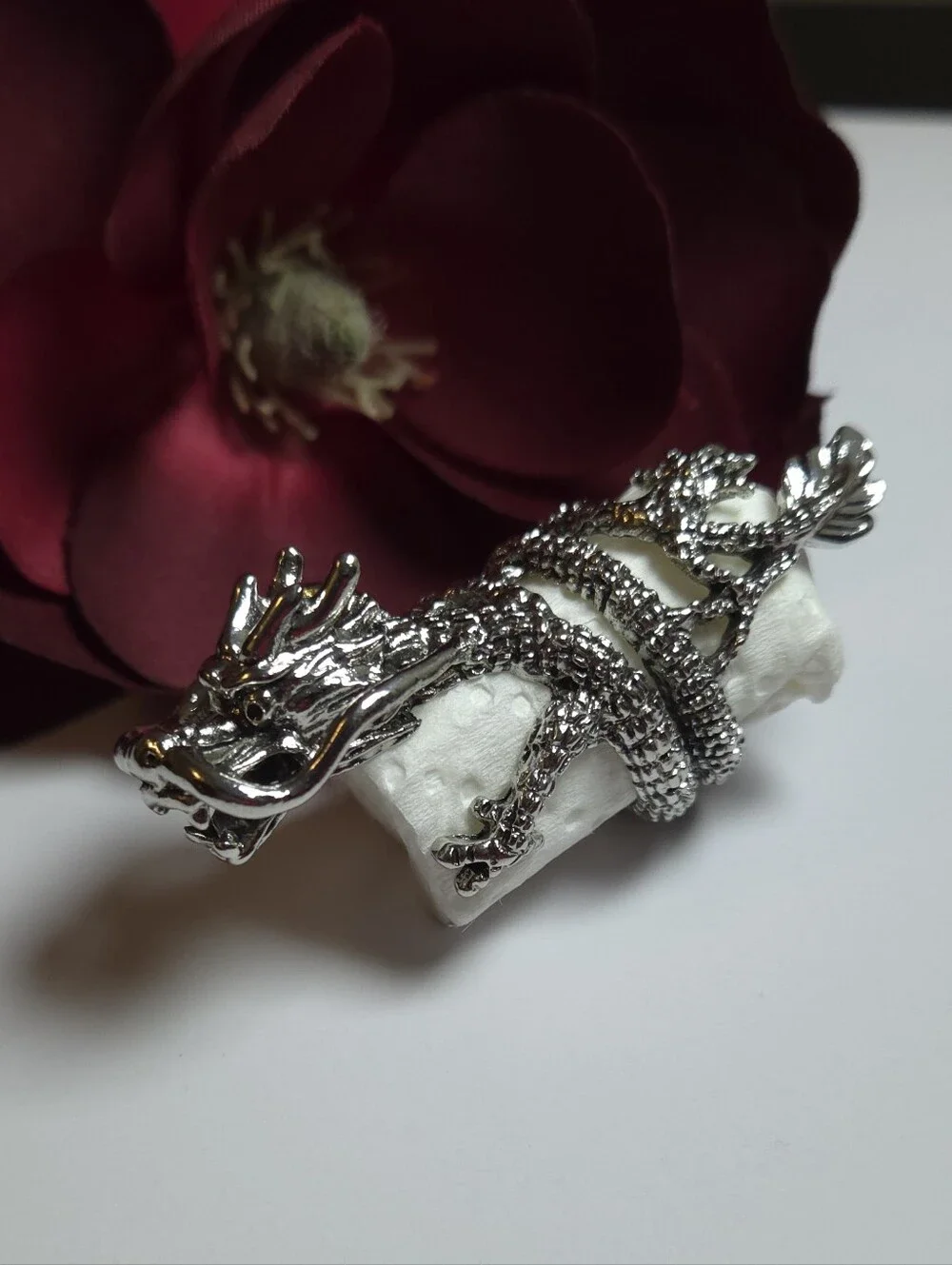 Silver Plated Dragon Tail Wrap Around Ring Size 8 Statement Ring Unisex